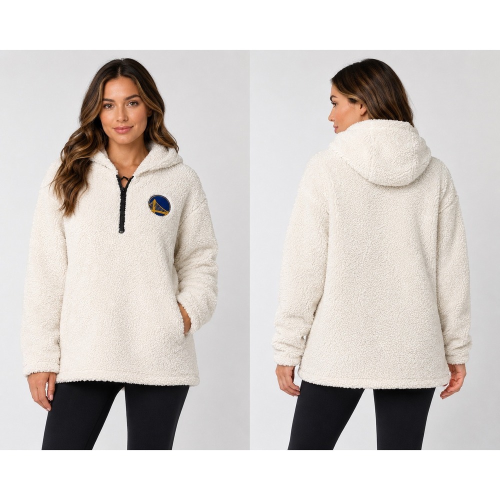 Golden‎ State Warriors Sherpa Fleece Quarter Zip Hoodie Off White Womens Large